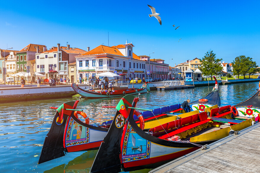Traditional boats on the canal in Aveiro, Portuga